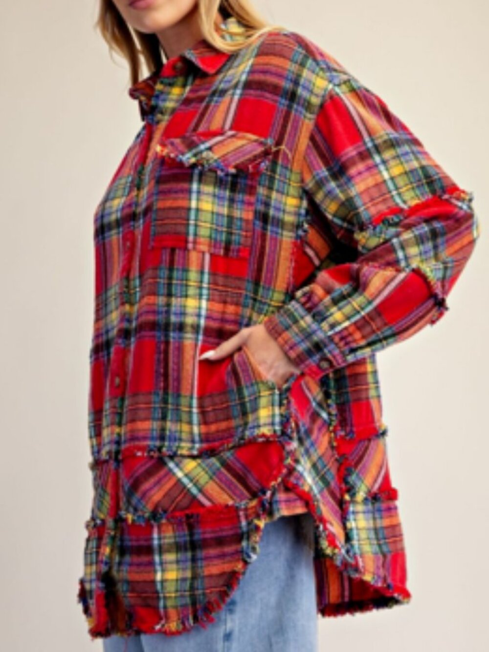 NWT Super Soft Easel Plaid Self Fray Button Down Shirt 100% Cotton - Picture 2 of 16